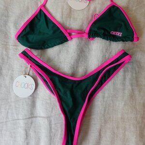 Chooks Bikini Green/Pink: S Top, M bottom